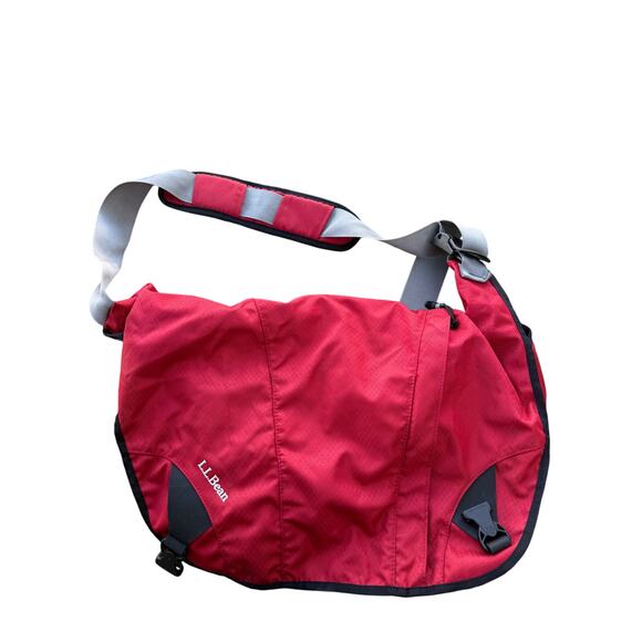 LL Bean Messenger Laptop Commuter Shoulder Bag Red Padded Organizer - Picture 1 of 7